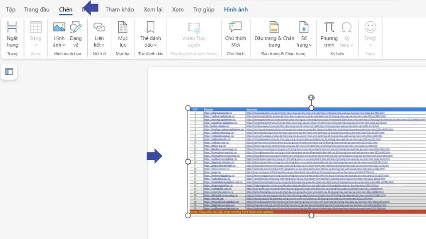 Chèn bảng Excel vào Word